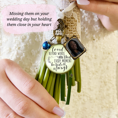 Loved Beyond Words, Missed Every Moment, Beside Me Always - BRONZE - CREAM - BLUE BEAD - 1 FRAME