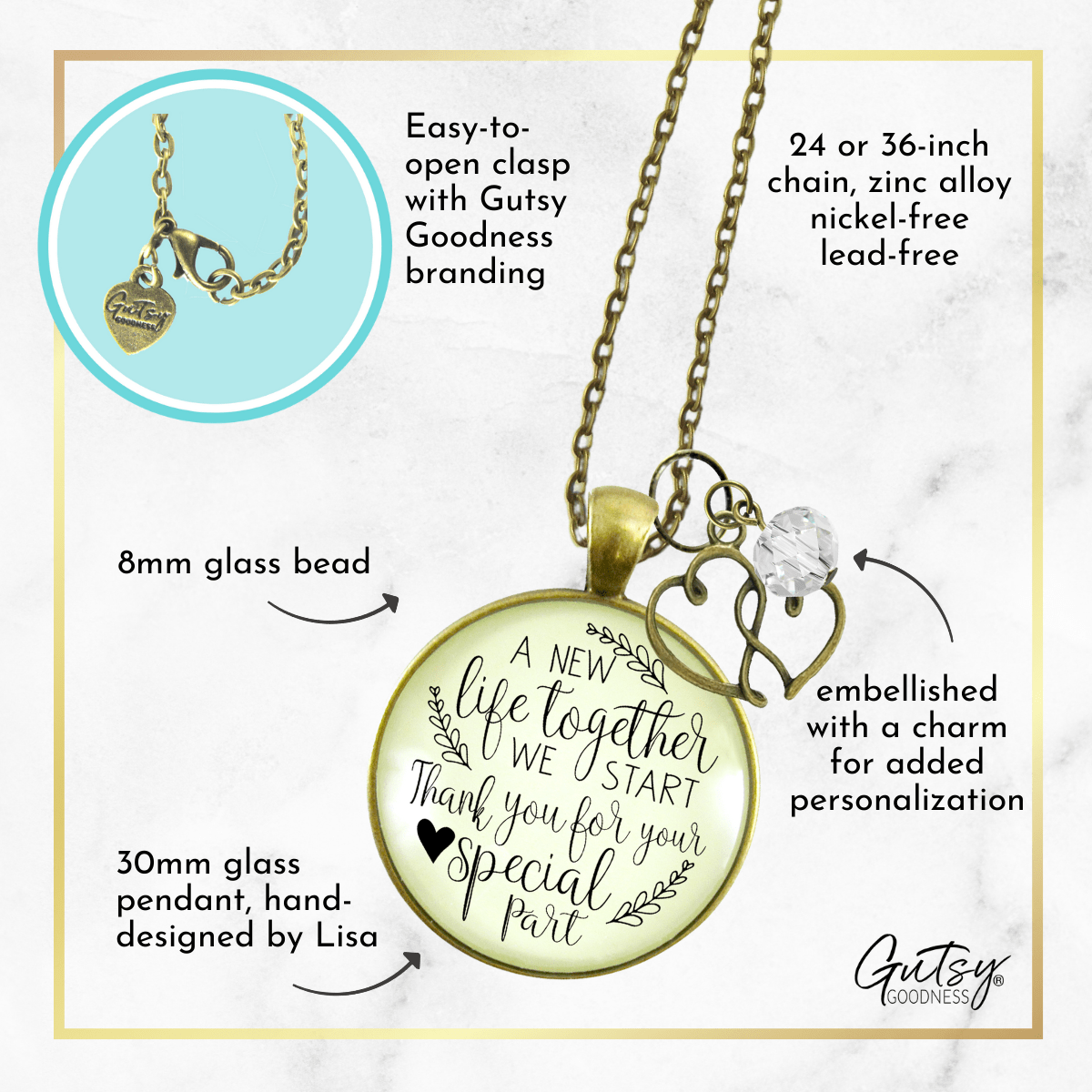 Gutsy Goodness Wedding Officiant Gift Necklace A New Life Heart Charm Thank You - Gutsy Goodness Handmade Jewelry;Wedding Officiant Gift Necklace A New Life Heart Charm Thank You - Gutsy Goodness Handmade Jewelry Gifts