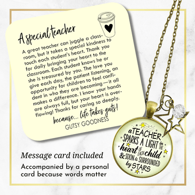 Gutsy Goodness Teacher Necklace Sparks A Light Inspirational Jewelry Thank You Gift - Gutsy Goodness Handmade Jewelry;A Teacher Sparks A Light - Gutsy Goodness Handmade Jewelry Gifts