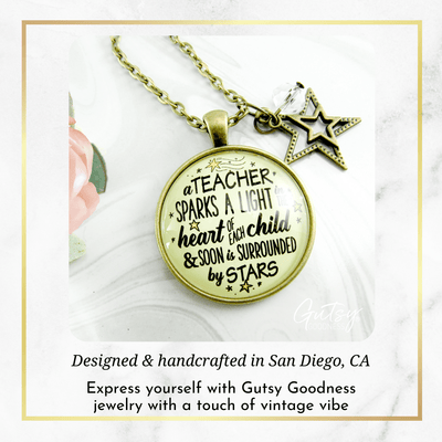 Gutsy Goodness Teacher Necklace Sparks A Light Inspirational Jewelry Thank You Gift - Gutsy Goodness Handmade Jewelry;A Teacher Sparks A Light - Gutsy Goodness Handmade Jewelry Gifts