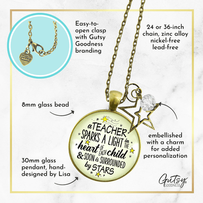 Gutsy Goodness Teacher Necklace Sparks A Light Inspirational Jewelry Thank You Gift - Gutsy Goodness Handmade Jewelry;A Teacher Sparks A Light - Gutsy Goodness Handmade Jewelry Gifts