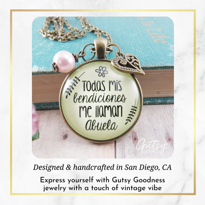 Abuela Necklace All My Blessings Spanish Grandma Womens Family Gift Jewelry  Necklace - Gutsy Goodness Handmade Jewelry