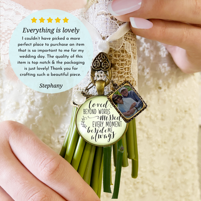 Loved Beyond Words, Missed Every Moment, Beside Me Always - BRONZE - CREAM - WHITE BEAD - 1 FRAME