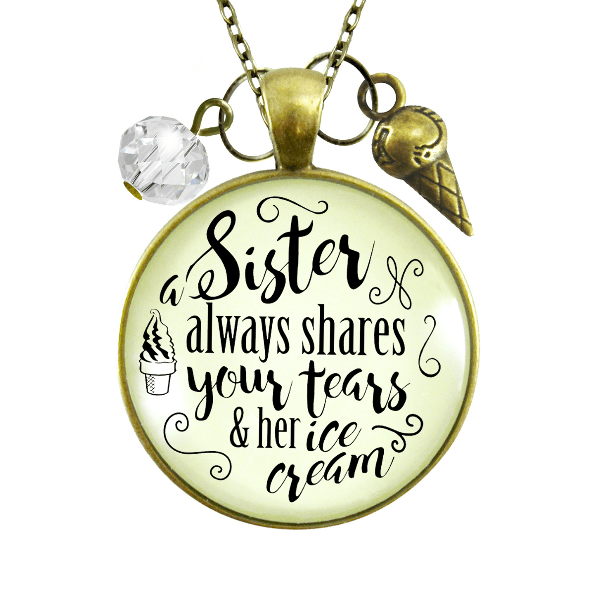 Sister Shares Your Tears Ice Cream Necklace BFF Quote Jewelry Gift