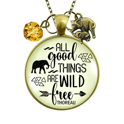 Gutsy Goodness Wild and Free Necklace Good Things Thoreau Quote Elephant Jewelry - Gutsy Goodness Handmade Jewelry;Wild And Free Necklace Good Things Thoreau Quote Elephant Jewelry - Gutsy Goodness Handmade Jewelry Gifts