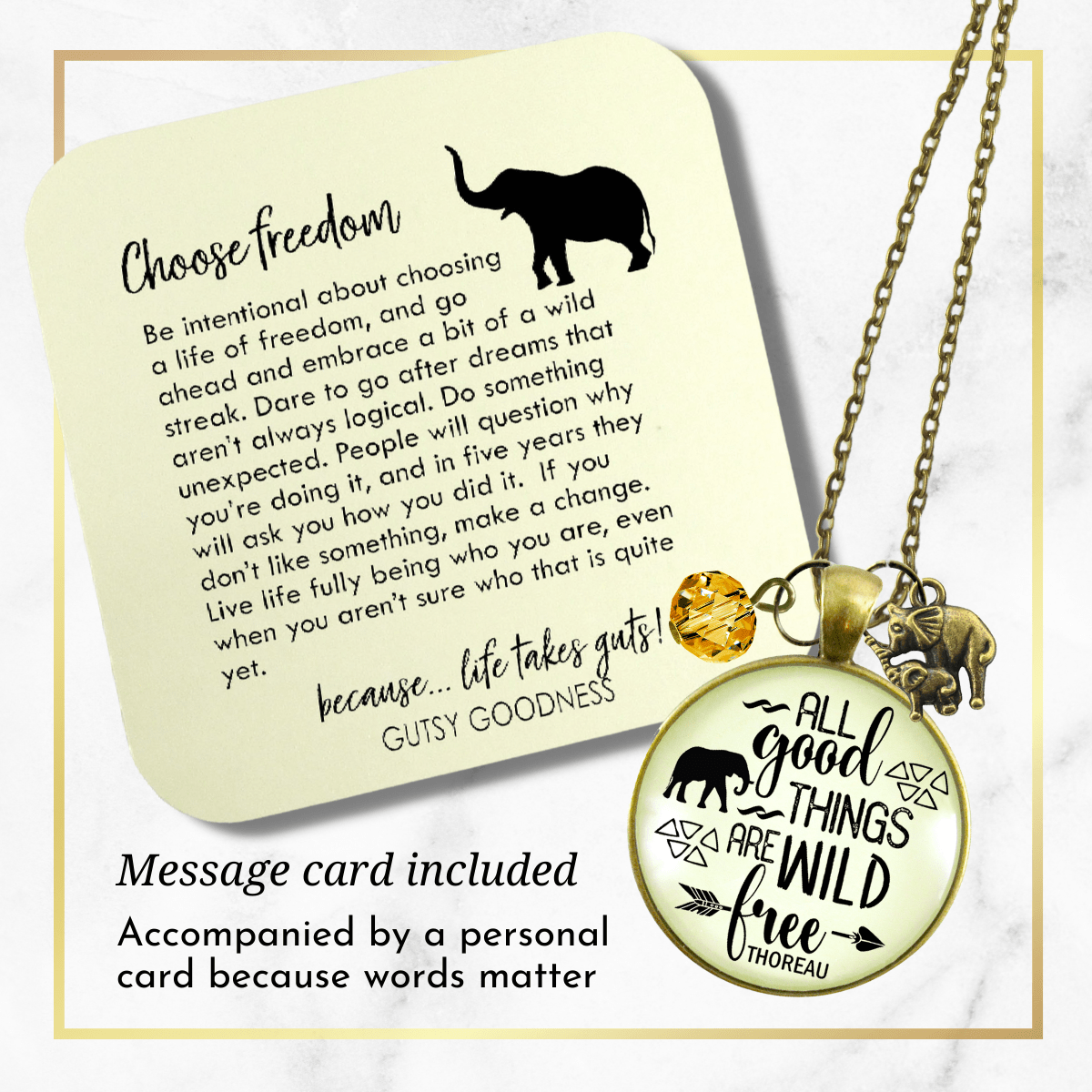 Gutsy Goodness Wild and Free Necklace Good Things Thoreau Quote Elephant Jewelry - Gutsy Goodness Handmade Jewelry;Wild And Free Necklace Good Things Thoreau Quote Elephant Jewelry - Gutsy Goodness Handmade Jewelry Gifts