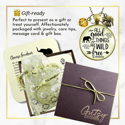 Gutsy Goodness Wild and Free Necklace Good Things Thoreau Quote Elephant Jewelry - Gutsy Goodness Handmade Jewelry;Wild And Free Necklace Good Things Thoreau Quote Elephant Jewelry - Gutsy Goodness Handmade Jewelry Gifts