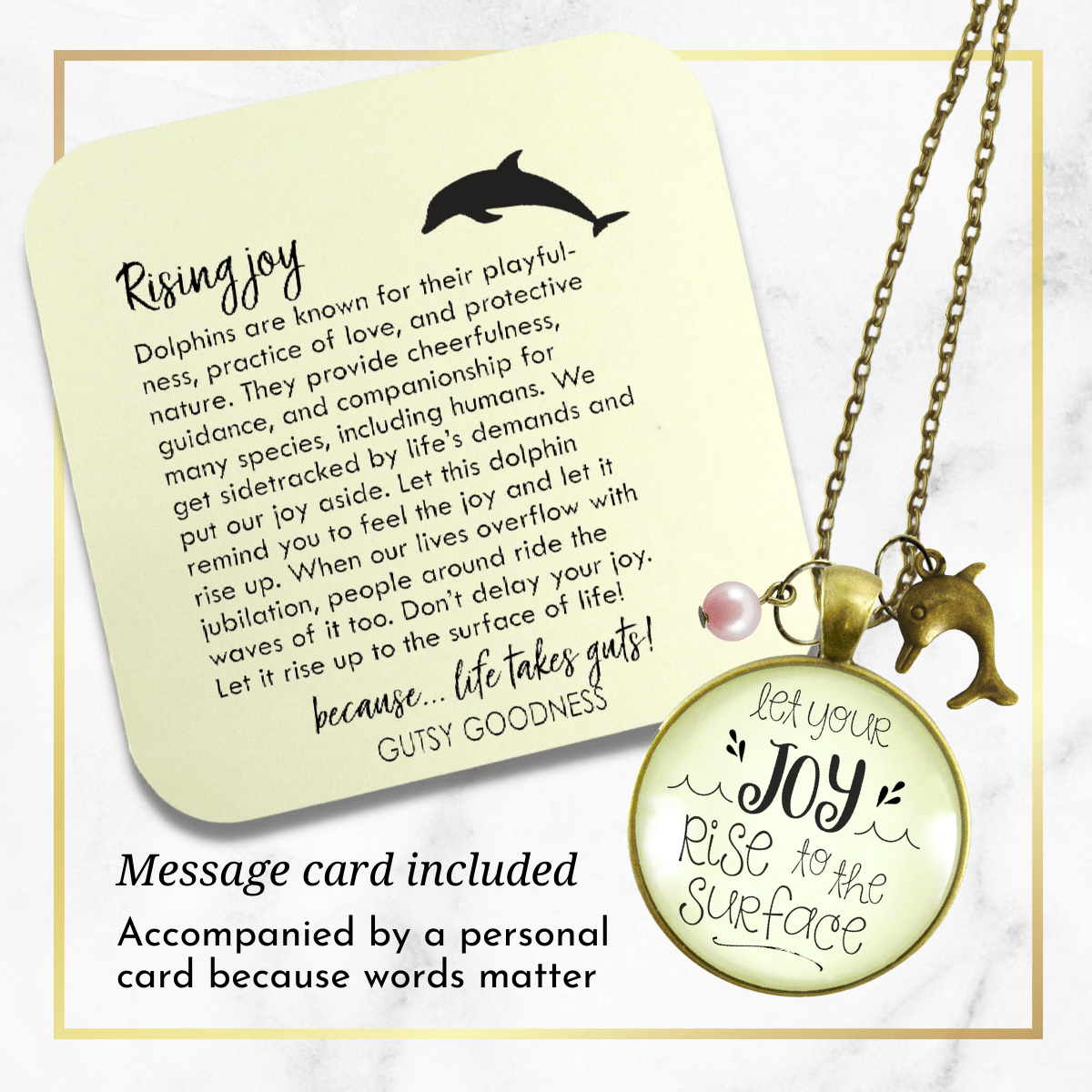 Gutsy Goodness Let Joy Rise to Surface Dolphin Necklace Charm Pink Bead Jewelry - Gutsy Goodness Handmade Jewelry;Let Joy Rise To Surface Dolphin Necklace Charm Pink Bead Jewelry - Gutsy Goodness Handmade Jewelry Gifts