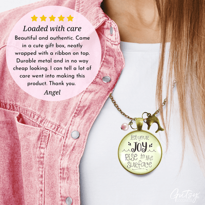 Gutsy Goodness Let Joy Rise to Surface Dolphin Necklace Charm Pink Bead Jewelry - Gutsy Goodness Handmade Jewelry;Let Joy Rise To Surface Dolphin Necklace Charm Pink Bead Jewelry - Gutsy Goodness Handmade Jewelry Gifts