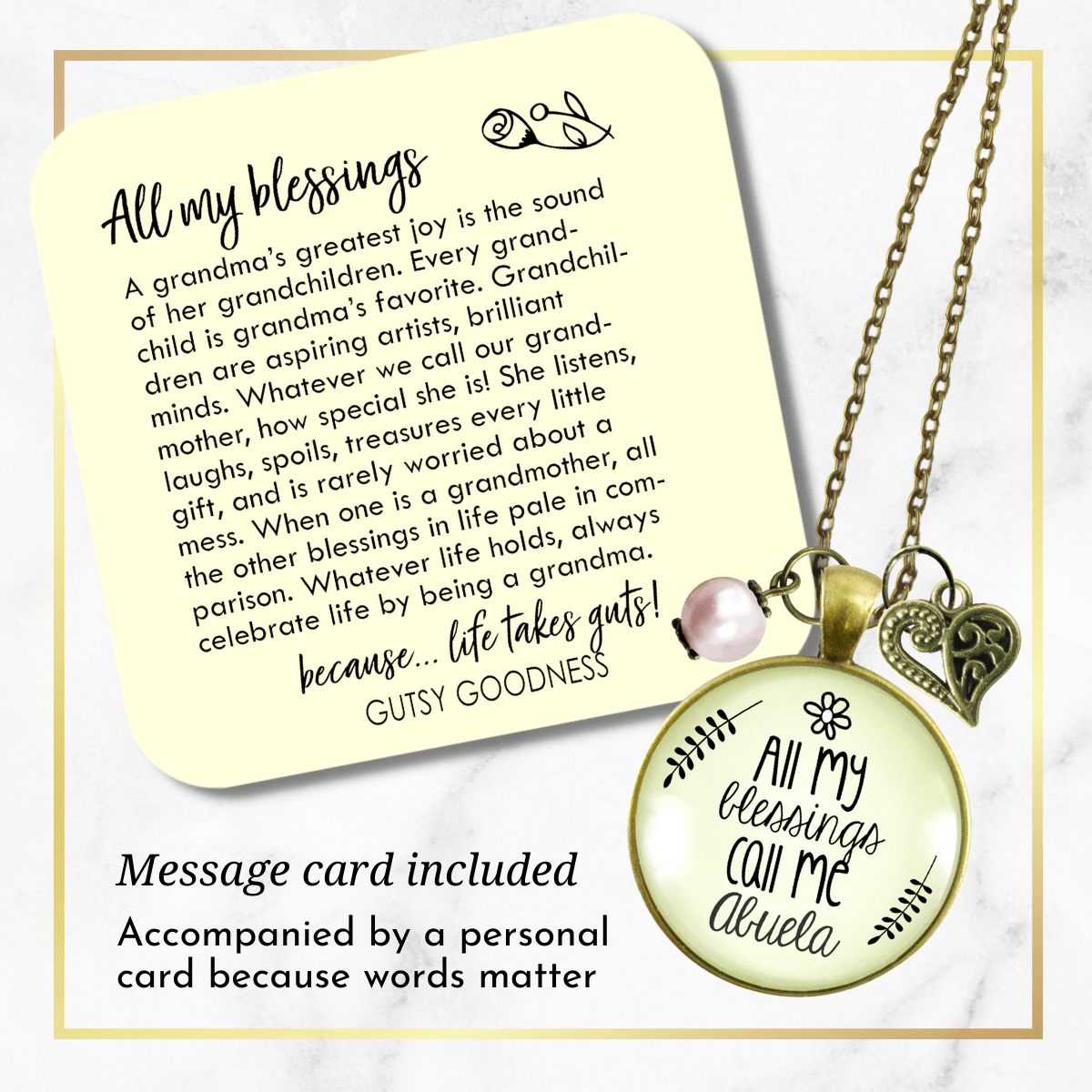 Gutsy Goodness Abuela Necklace All My Blessings Spanish Grandma Family Heart Gift Jewelry - Gutsy Goodness;Abuela Necklace All My Blessings Spanish Grandma Family Heart Gift Jewelry - Gutsy Goodness Handmade Jewelry Gifts