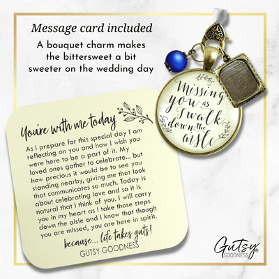 Missing You As I Walk Down The Aisle Wedding Bouquet Memory Memorial Blue Bead Frame - Gutsy Goodness Handmade Jewelry Gifts