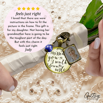 Missing You As I Walk Down The Aisle Wedding Bouquet Memory Memorial Blue Bead Frame - Gutsy Goodness Handmade Jewelry Gifts