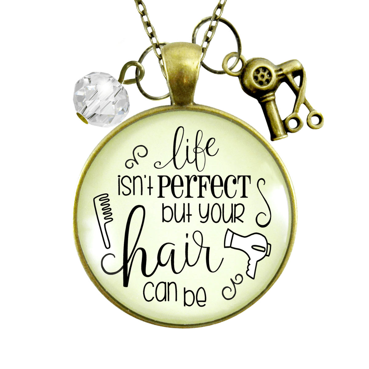 Gutsy Goodness Beautician Necklace Life Isn't Perfect But Hair Stylist Charm Jewelry - Gutsy Goodness Handmade Jewelry;Beautician Necklace Life Isn't Perfect But Hair Stylist Charm Jewelry - Gutsy Goodness Handmade Jewelry Gifts