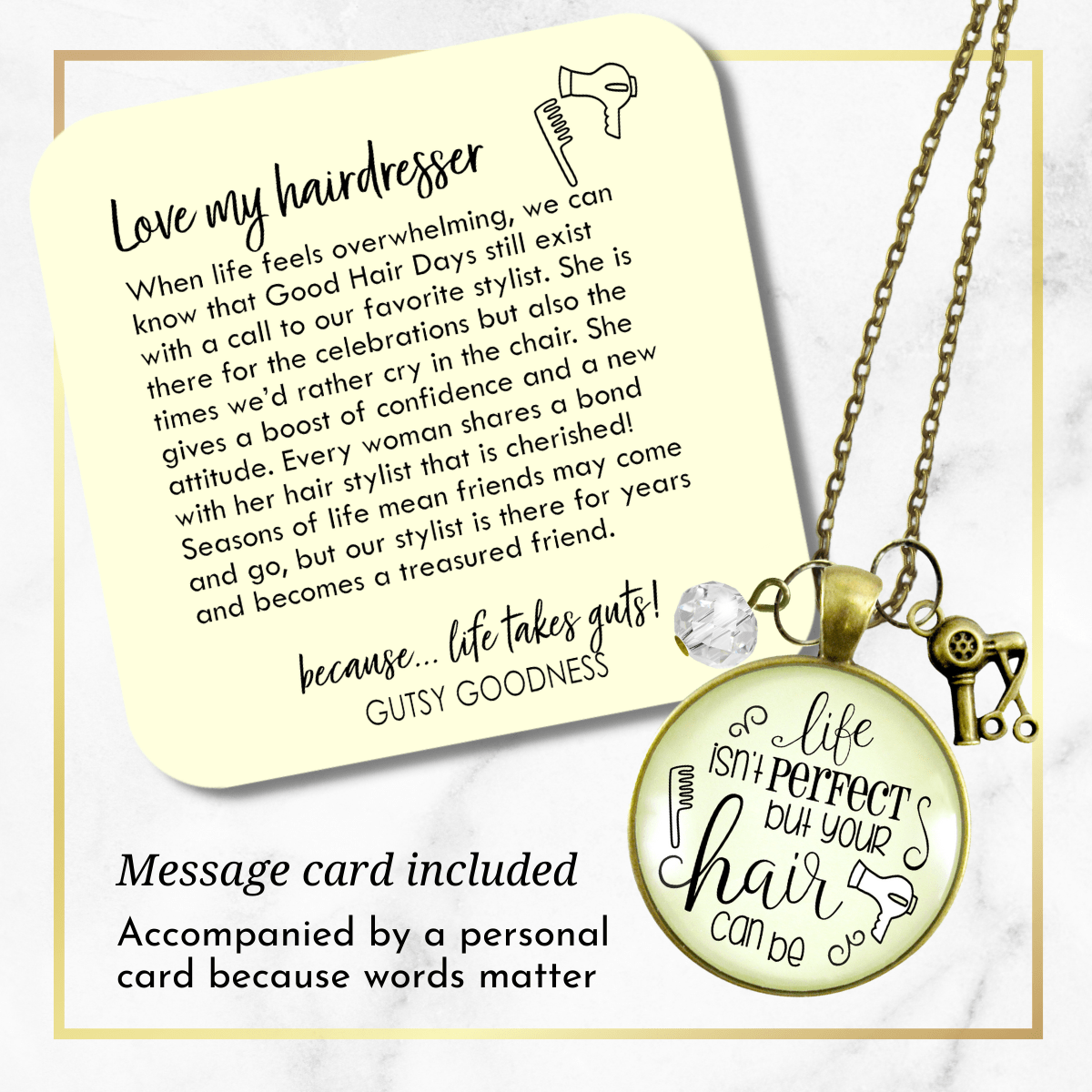 Gutsy Goodness Beautician Necklace Life Isn't Perfect But Hair Stylist Charm Jewelry - Gutsy Goodness Handmade Jewelry;Beautician Necklace Life Isn't Perfect But Hair Stylist Charm Jewelry - Gutsy Goodness Handmade Jewelry Gifts