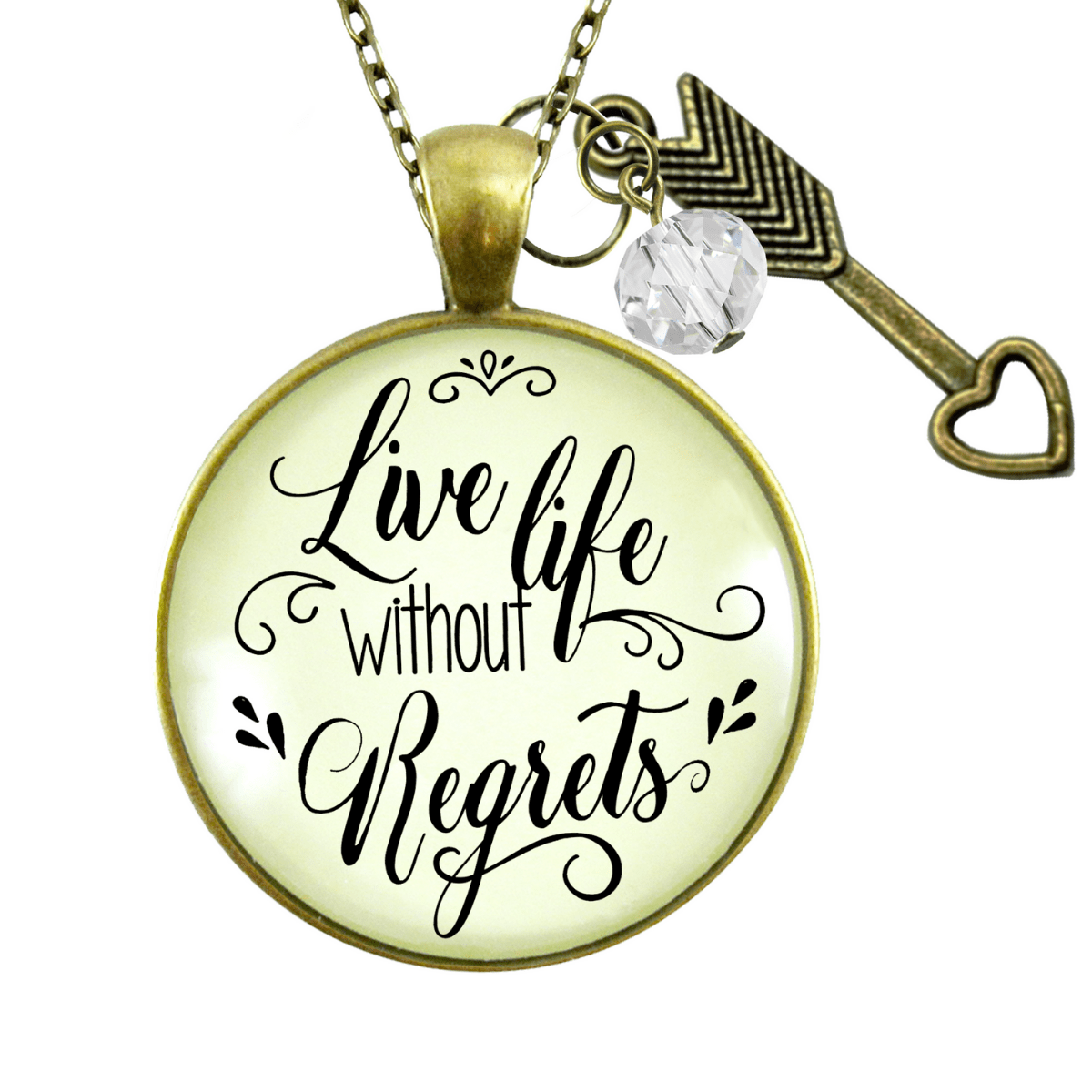Gutsy Goodness Live Life Without Regrets Necklace Motivational Jewelry Arrow Charm - Gutsy Goodness;Live Life Without Regrets Necklace Motivational Jewelry Arrow Charm - Gutsy Goodness Handmade Jewelry Gifts