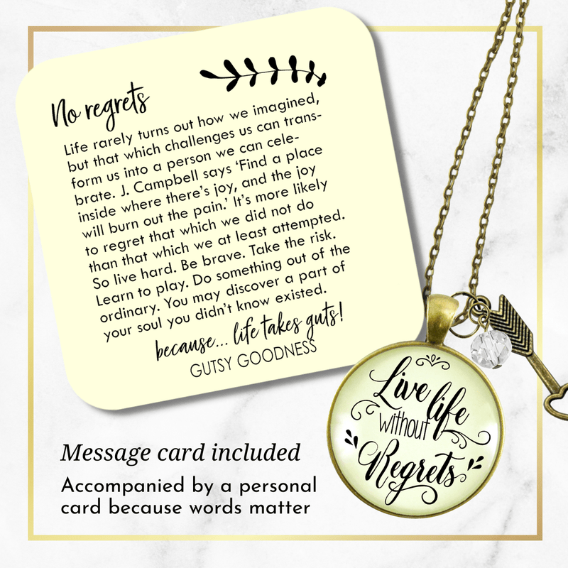 Gutsy Goodness Live Life Without Regrets Necklace Motivational Jewelry Arrow Charm - Gutsy Goodness;Live Life Without Regrets Necklace Motivational Jewelry Arrow Charm - Gutsy Goodness Handmade Jewelry Gifts