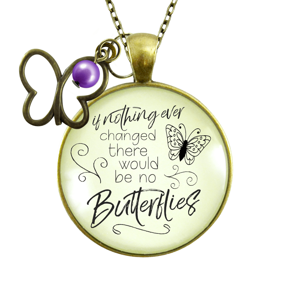 Gutsy Goodness Butterfly Necklace If Nothing Changed Inspire Word Butterfly Charm Purple Bead - Gutsy Goodness Handmade Jewelry;Butterfly Necklace If Nothing Changed Inspire Word Butterfly Charm Purple Bead - Gutsy Goodness Handmade Jewelry Gifts