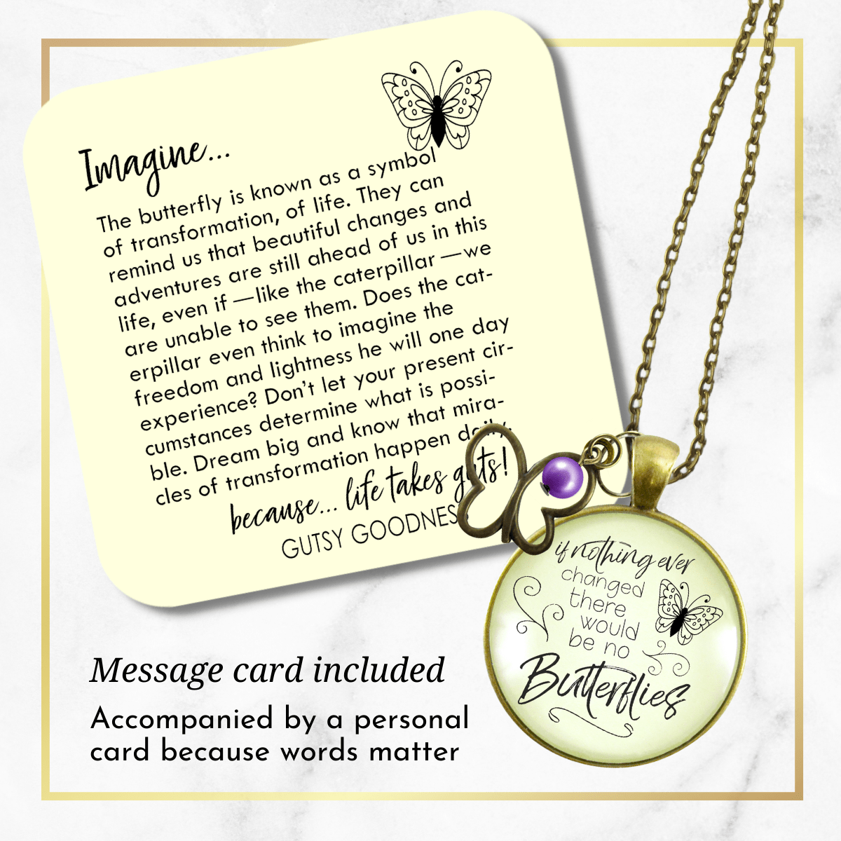 Gutsy Goodness Butterfly Necklace If Nothing Changed Inspire Word Butterfly Charm Purple Bead - Gutsy Goodness Handmade Jewelry;Butterfly Necklace If Nothing Changed Inspire Word Butterfly Charm Purple Bead - Gutsy Goodness Handmade Jewelry Gifts