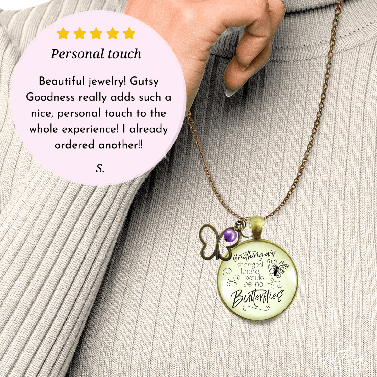 Gutsy Goodness Butterfly Necklace If Nothing Changed Inspire Word Butterfly Charm Purple Bead - Gutsy Goodness Handmade Jewelry;Butterfly Necklace If Nothing Changed Inspire Word Butterfly Charm Purple Bead - Gutsy Goodness Handmade Jewelry Gifts