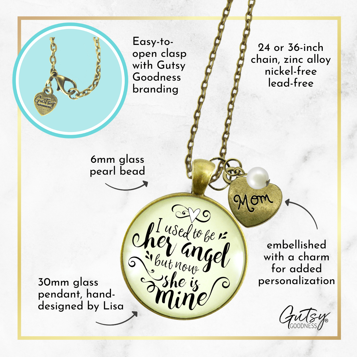 Gutsy Goodness Mom Memorial Necklace Used to be Her Angel Mother Remembrance Jewelry Gift - Gutsy Goodness;Mom Memorial Necklace Used To Be Her Angel Mother Remembrance Jewelry Gift - Gutsy Goodness Handmade Jewelry Gifts