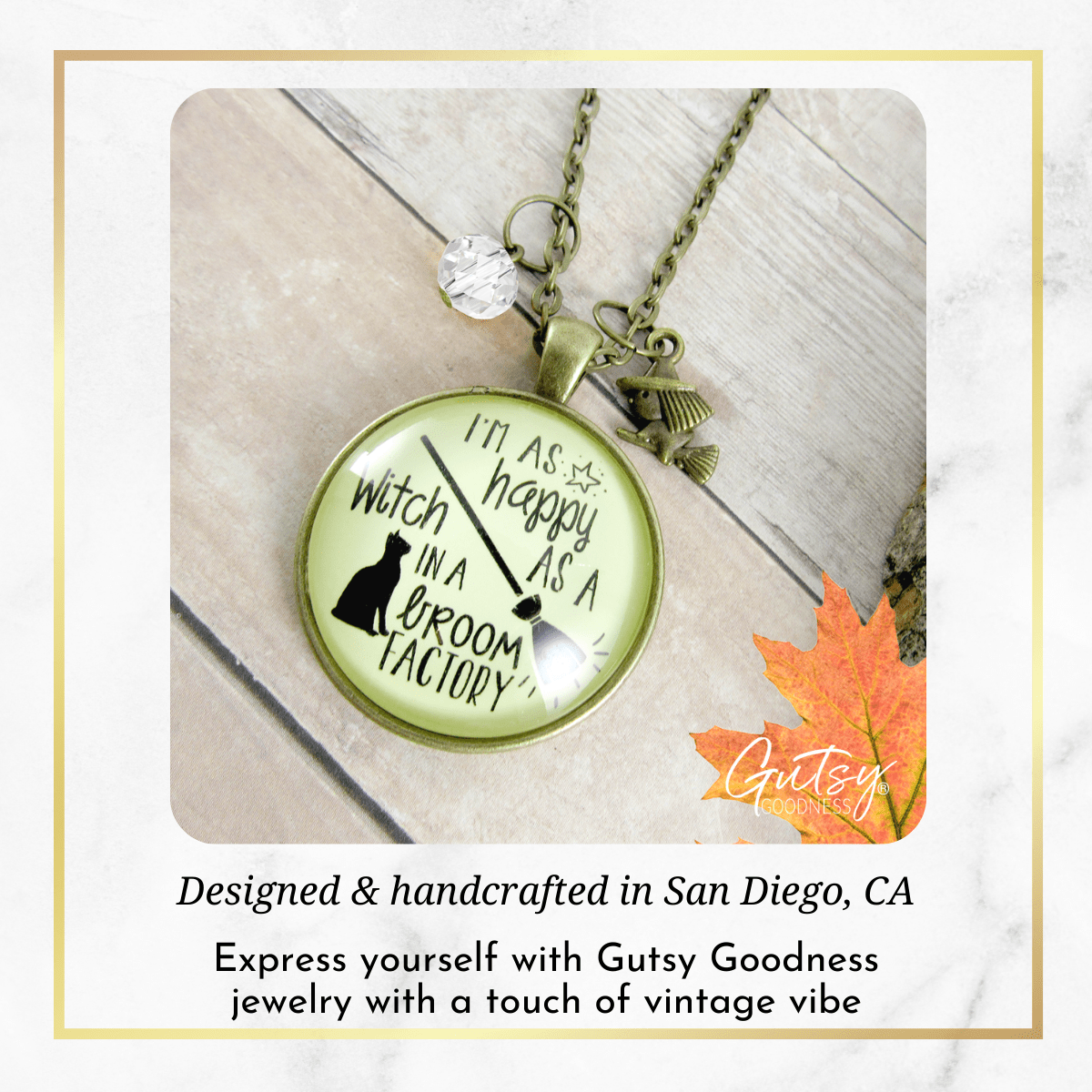 Gutsy Goodness I'm Happy as Witch Necklace Broom Factory Funny Halloween Jewelry - Gutsy Goodness Handmade Jewelry;I'm Happy As Witch Necklace Broom Factory Funny Halloween Jewelry - Gutsy Goodness Handmade Jewelry Gifts