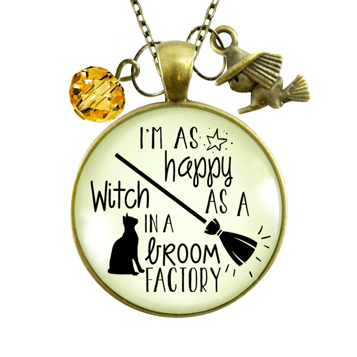 Gutsy Goodness Halloween Necklace I'm Happy Witch Broom Factory Funny Autumn Jewelry - Gutsy Goodness;Halloween Necklace I'm Happy Witch Broom Factory Funny Autumn Jewelry - Gutsy Goodness Handmade Jewelry Gifts