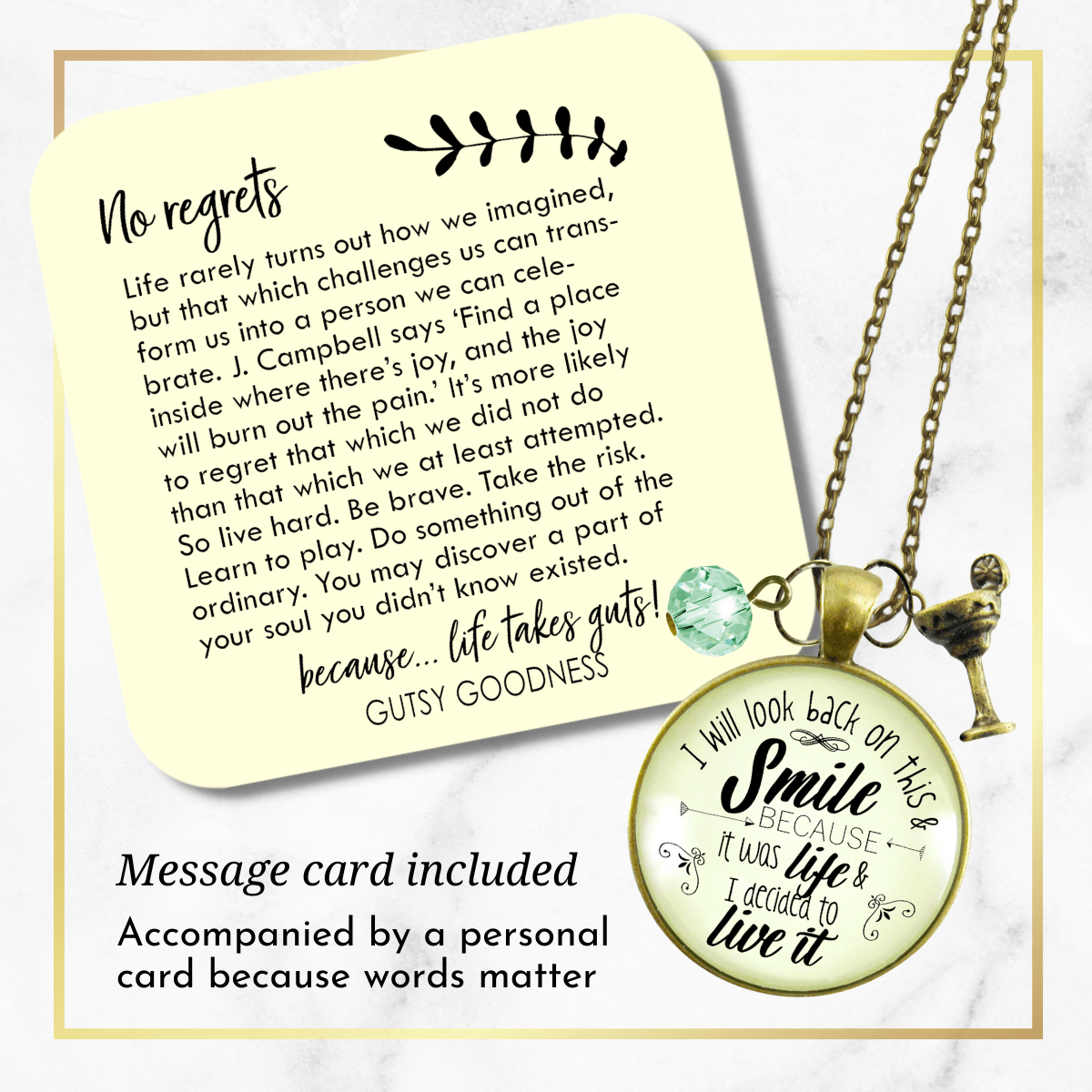 Gutsy Goodness Margarita Necklace I Will Look Back Smile Hipster Style Quote Jewelry - Gutsy Goodness;Margarita Necklace I Will Look Back Smile Hipster Style Quote Jewelry - Gutsy Goodness Handmade Jewelry Gifts