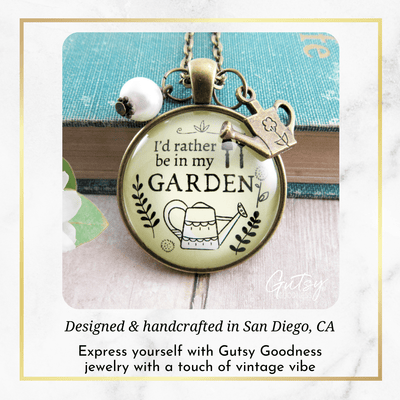Gutsy Goodness Gardening Necklace I'd Rather Be in My Garden Plant Lady Quote Gift Jewelry - Gutsy Goodness;Gardening Necklace I'd Rather Be In My Garden Plant Lady Quote Gift Jewelry - Gutsy Goodness Handmade Jewelry Gifts