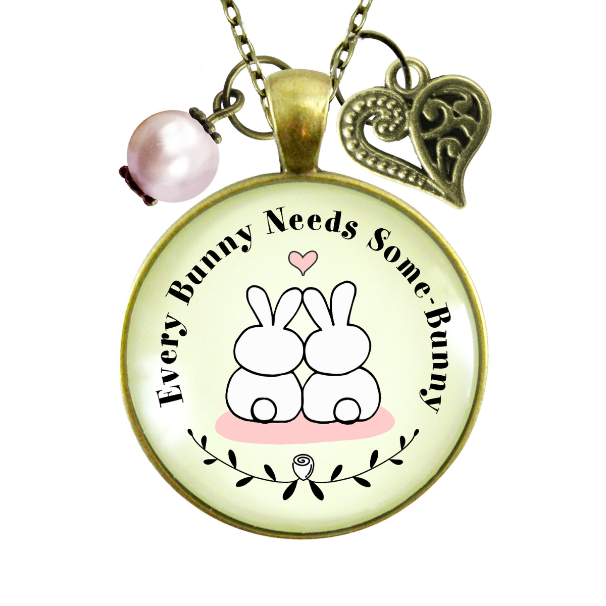 Every Bunny Needs Some Bunny Spring Jewelry Love Necklace Pink Bead - Gutsy Goodness