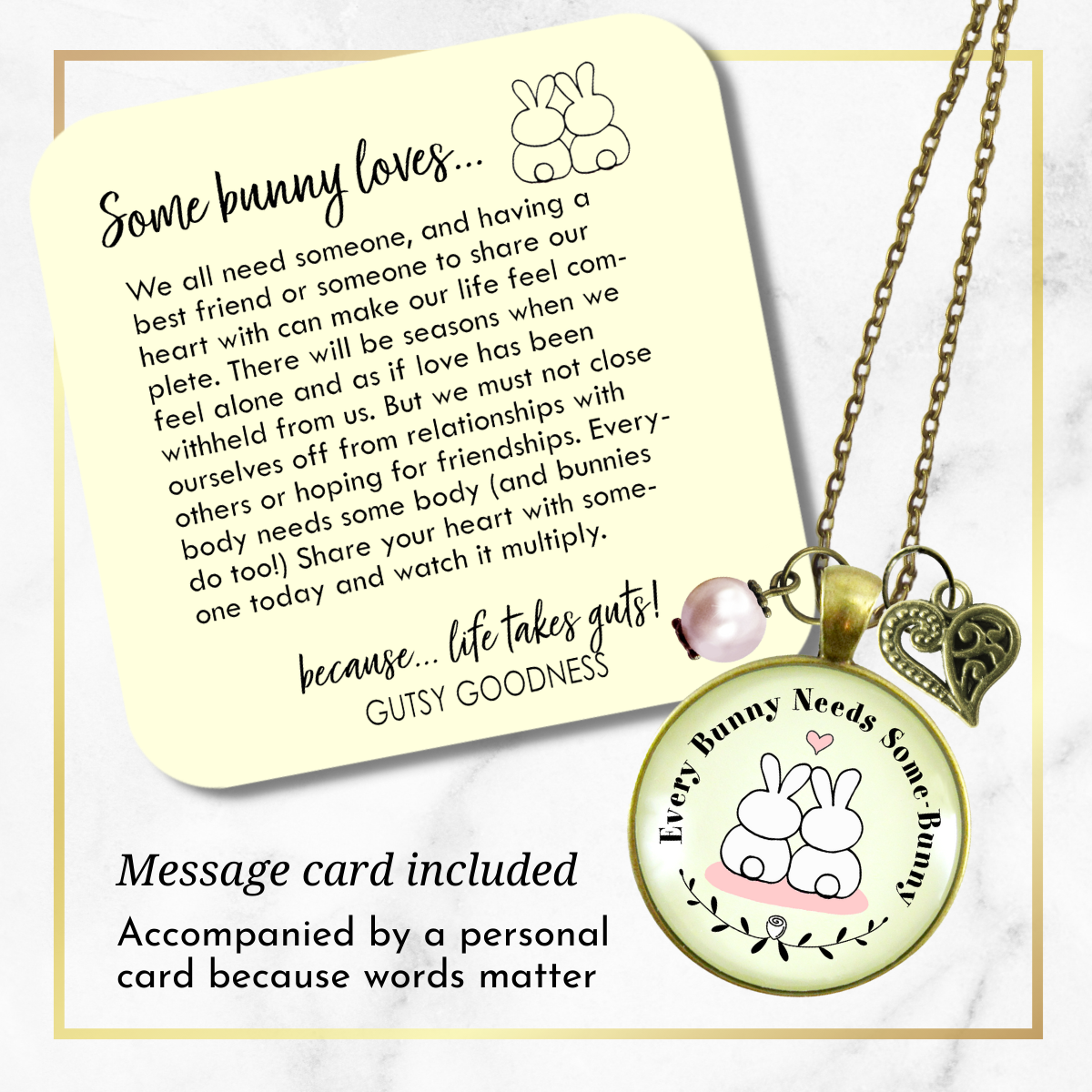 Every Bunny Needs Some Bunny Spring Jewelry Love Necklace Pink Bead - Gutsy Goodness