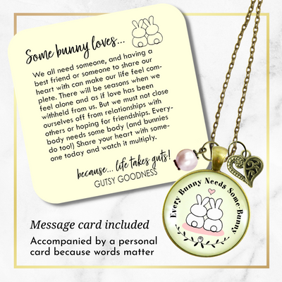 Every Bunny Needs Some Bunny Spring Jewelry Love Necklace Pink Bead - Gutsy Goodness