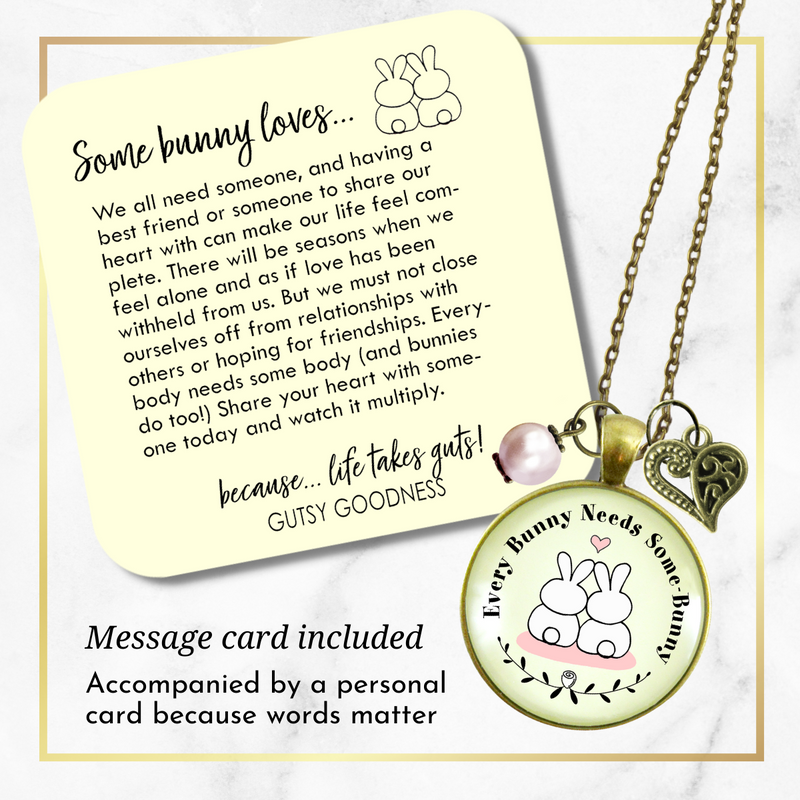 Every Bunny Needs Some Bunny Spring Jewelry Love Necklace Pink Bead - Gutsy Goodness