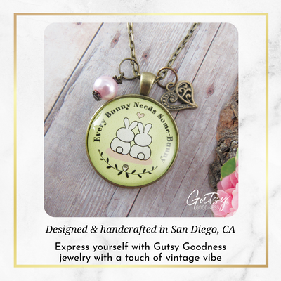 Every Bunny Needs Some Bunny Spring Jewelry Love Necklace Pink Bead - Gutsy Goodness