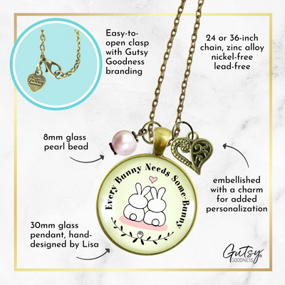 Every Bunny Needs Some Bunny Spring Jewelry Love Necklace Pink Bead - Gutsy Goodness