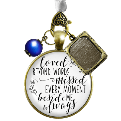 Loved Beyond Words, Missed Every Moment, Beside Me Always - BRONZE - WHITE - BLUE BEAD - 1 FRAME