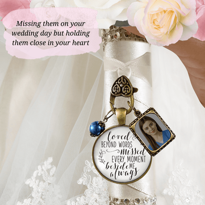 Loved Beyond Words, Missed Every Moment, Beside Me Always - BRONZE - WHITE - BLUE BEAD - 1 FRAME