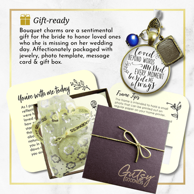 Loved Beyond Words, Missed Every Moment, Beside Me Always - BRONZE - WHITE - BLUE BEAD - 1 FRAME