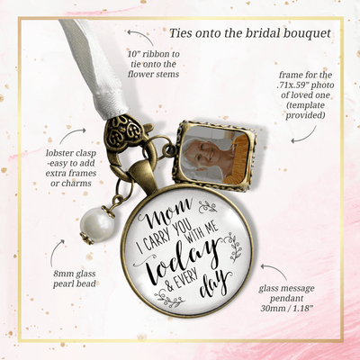 Bouquet Photo Charm Mom I Carry You With Me Wedding Mother White Memorial Photo Jewel - Gutsy Goodness Handmade Jewelry Gifts