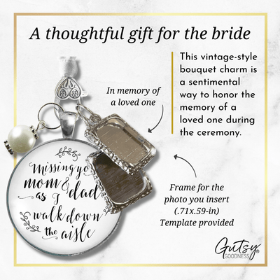 Bouquet Charm Mom Dad Parents Of Bride Wedding White Silver Tone Memory 2 Photo Frame - Gutsy Goodness Handmade Jewelry Gifts