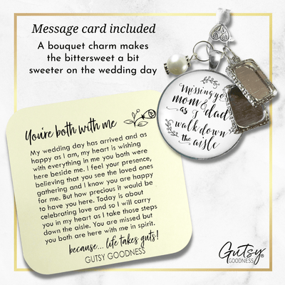 Bouquet Charm Mom Dad Parents Of Bride Wedding White Silver Tone Memory 2 Photo Frame - Gutsy Goodness Handmade Jewelry Gifts