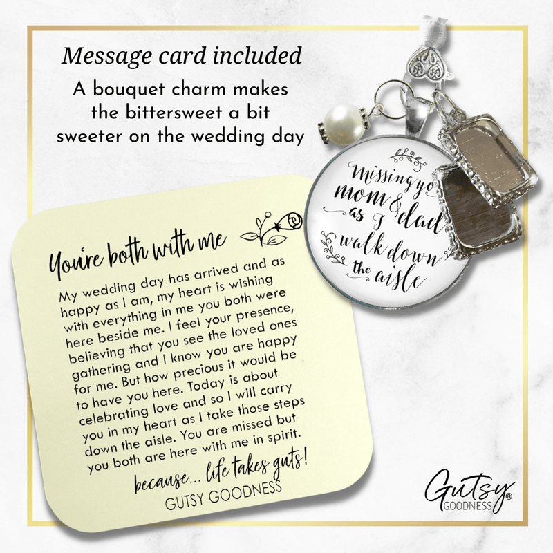 Bouquet Charm Mom Dad Parents Of Bride Wedding White Silver Tone Memory 2 Photo Frame - Gutsy Goodness Handmade Jewelry Gifts