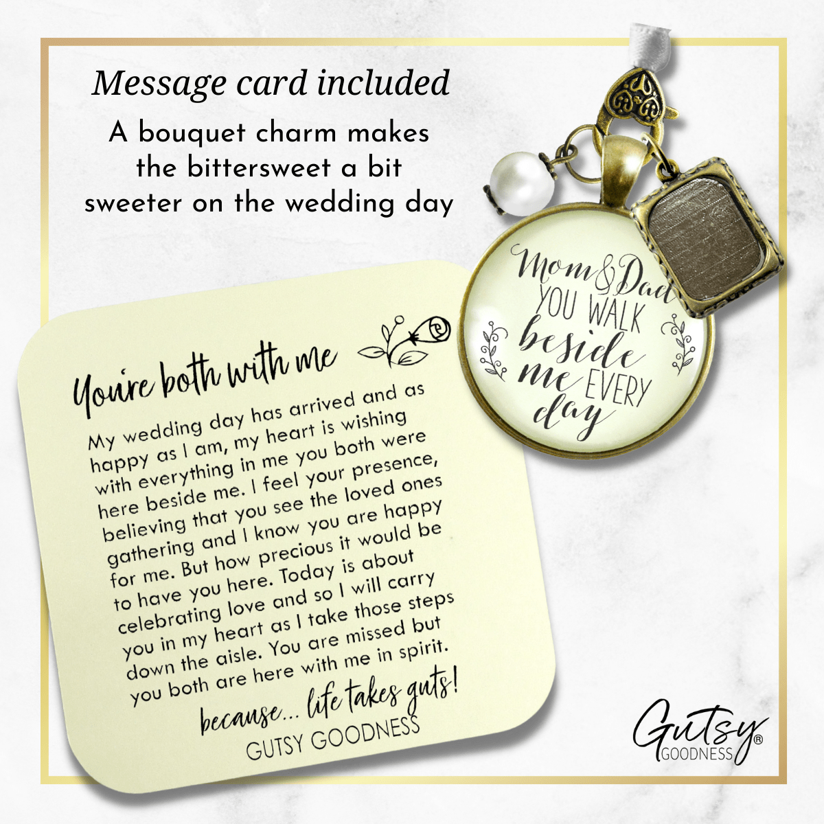 Bouquet Charm Mom Dad Remembrance Parent Of Bride Memory Photo Frame Wedding Memorial - Gutsy Goodness Handmade Jewelry Gifts