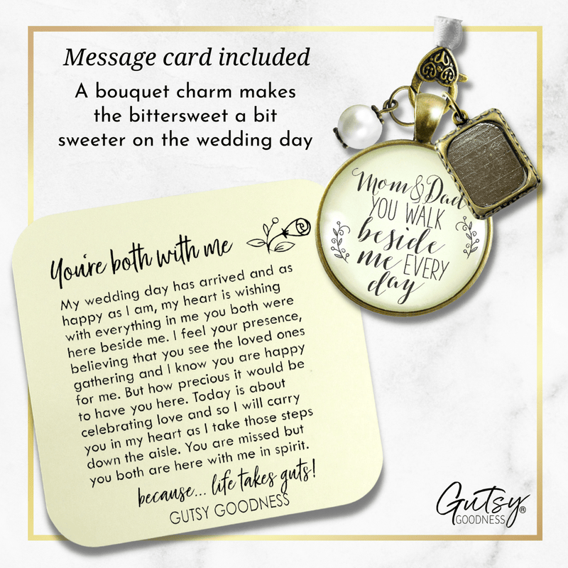 Bouquet Charm Mom Dad Remembrance Parent Of Bride Memory Photo Frame Wedding Memorial - Gutsy Goodness Handmade Jewelry Gifts