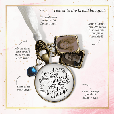 Loved Beyond Words, Missed Every Moment, Beside Me Always - BRONZE - WHITE - BLUE BEAD - 2 FRAMES