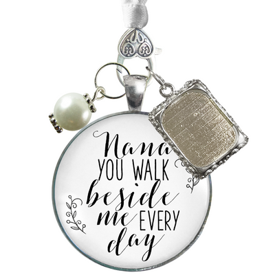Nana Bouquet Charm Bridal Memorial Nana You Walk Beside Me White Silver Frame - Gutsy Goodness