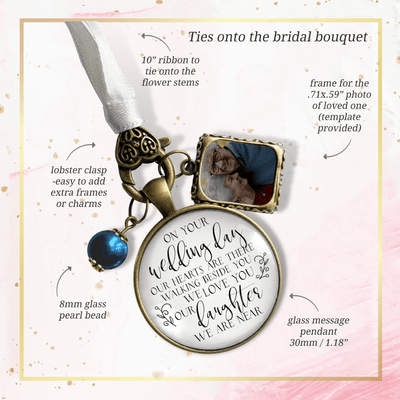 On Your Wedding Day OUR Heart Is There Walking Beside You DAUGHTER - BRONZE - WHITE - BLUE BEAD