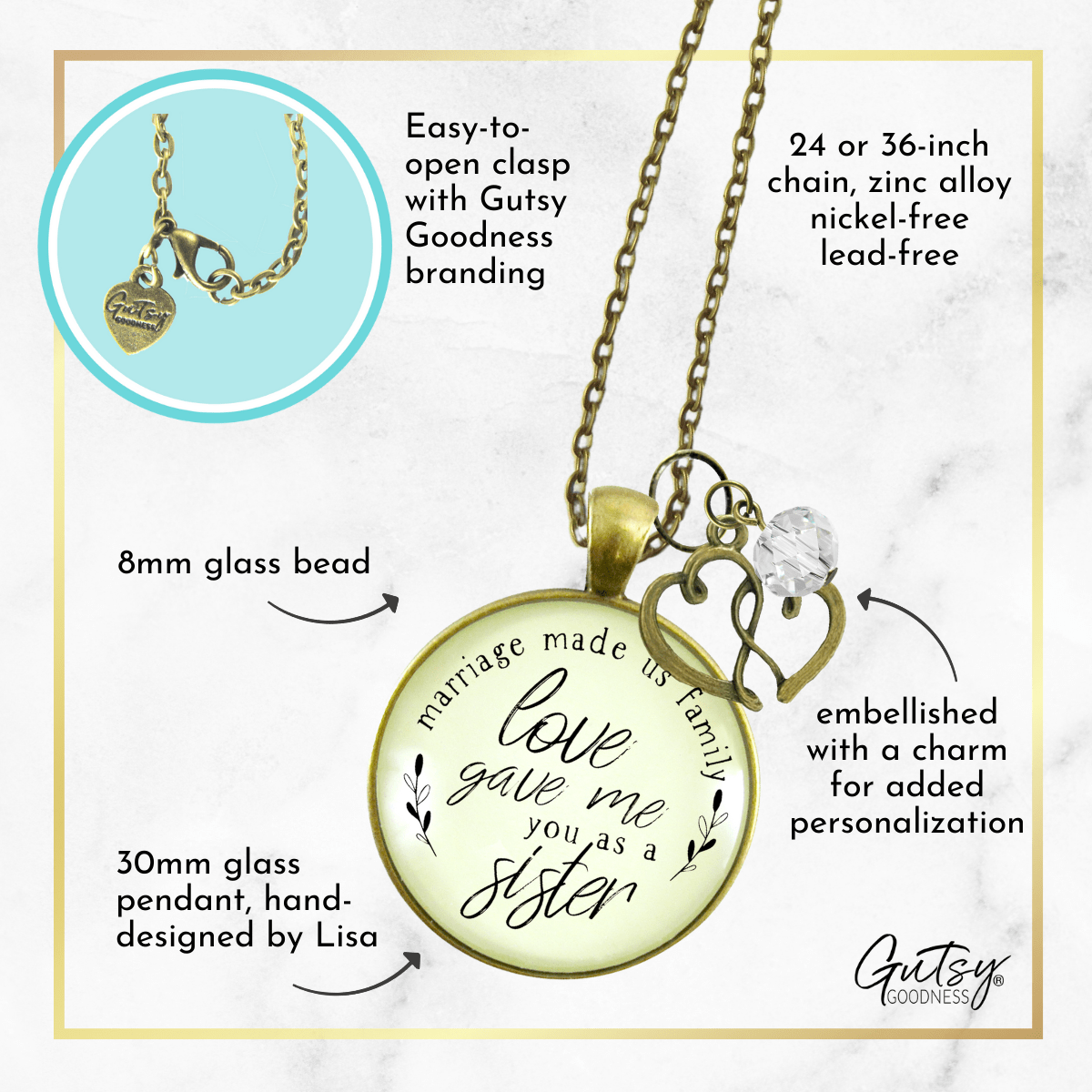 Gutsy Goodness Sister in Law Necklace Marriage Family Quote Wedding Jewelry Gift - Gutsy Goodness Handmade Jewelry;Sister In Law Necklace Marriage Family Quote Wedding Jewelry Gift - Gutsy Goodness Handmade Jewelry Gifts