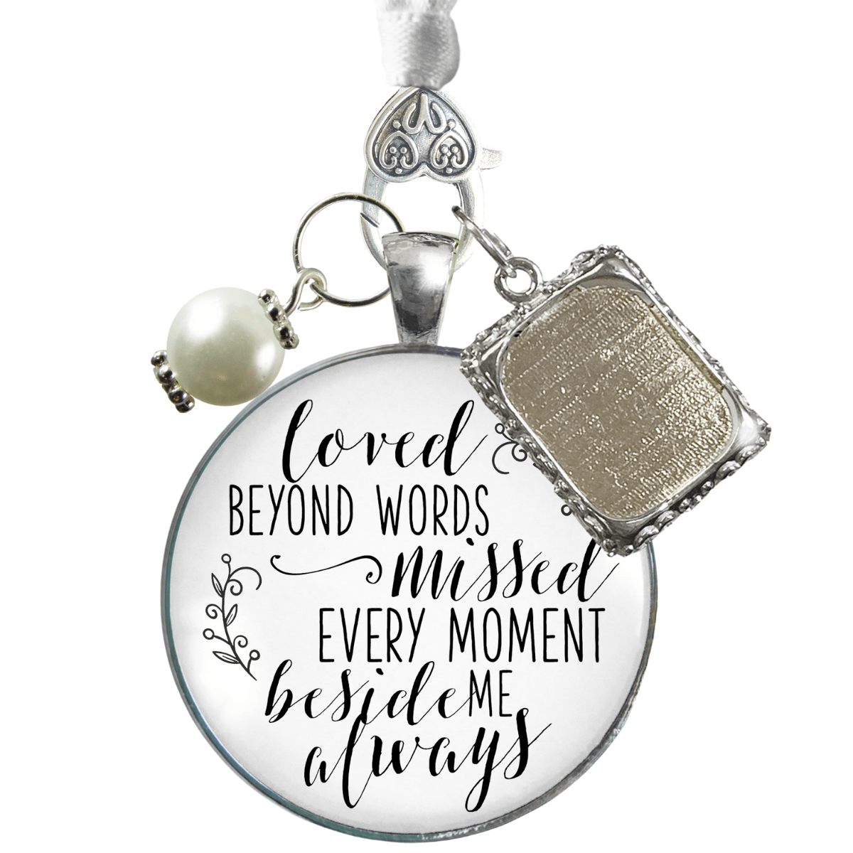 Loved Beyond Words, Missed Every Moment, Beside Me Always - SILVER - WHITE - BLUE BEAD - 1 FRAME