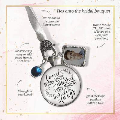 Loved Beyond Words, Missed Every Moment, Beside Me Always - SILVER - WHITE - BLUE BEAD - 1 FRAME