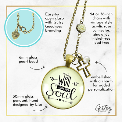 Gutsy Goodness Inspirational Faith Necklace It is Well with My Soul Hymn Jewelry Rose Chain - Gutsy Goodness Handmade Jewelry;It Is Well With My Soul - Rose Chain - Gutsy Goodness Handmade Jewelry Gifts